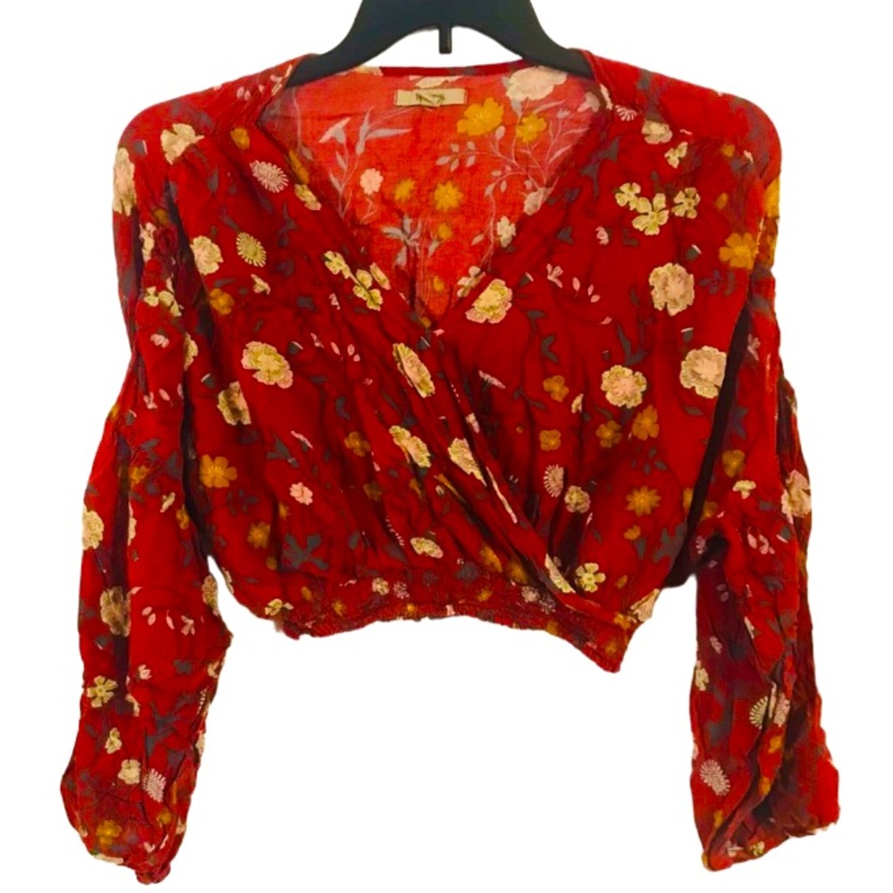 Tennis Long Sleeve V Neck Crop Blouse Top Size XL